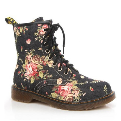 Funki Findz | Boots | Women's Canvas Flower Print Ankle Boots