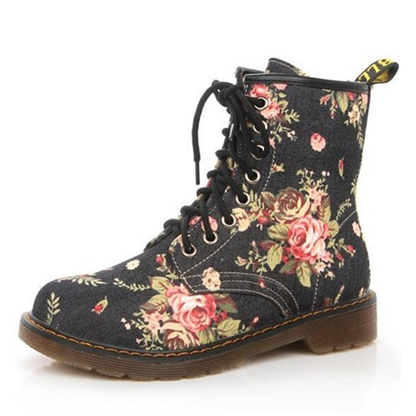 Funki Findz | Boots | Women's Canvas Flower Print Ankle Boots