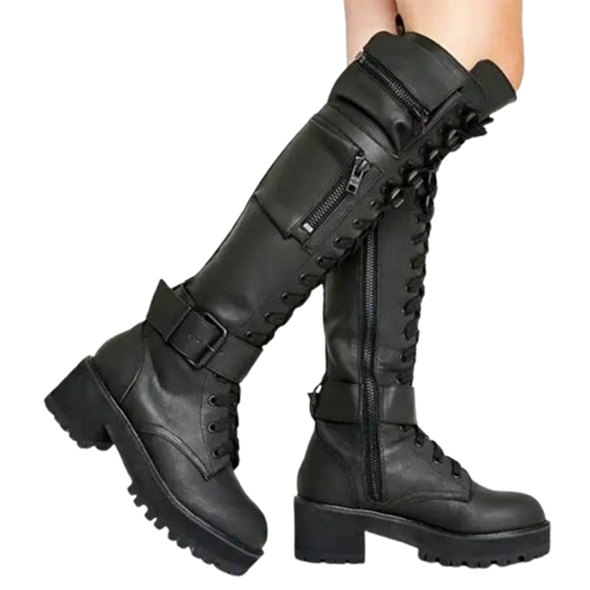 Funki Findz | Boots | Women's Knee High Goth Zip Pouch Boots
