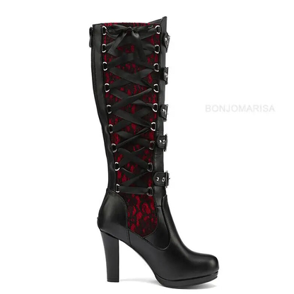 Funki Findz | Boots | Women's Ribbon Lace Up Platform Boots