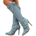 Funki Findz | Boots | Women's Denim Cross Strap Buckle Boots