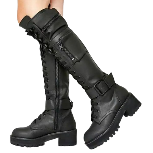 Funki Findz | Boots | Women's Knee High Goth Zip Pouch Boots