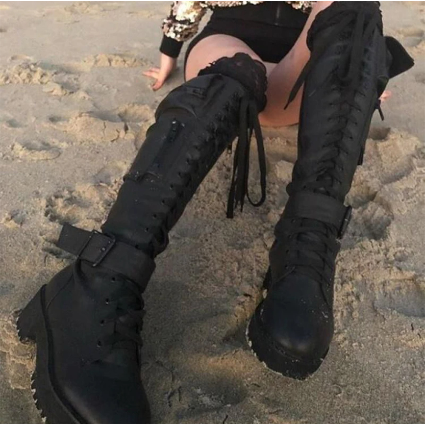 Funki Findz | Boots | Women's Knee High Goth Zip Pouch Boots