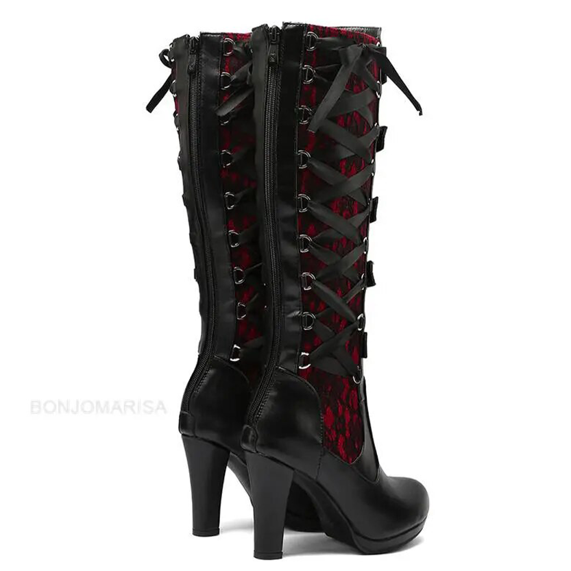 Funki Findz | Boots | Women's Ribbon Lace Up Platform Boots