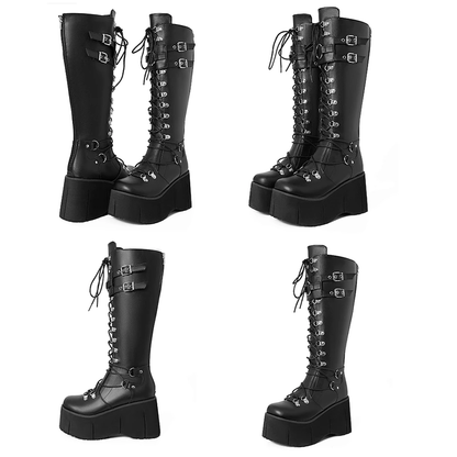 Funki Findz | Boots | Women's Goth Lace Up Platform Wedges