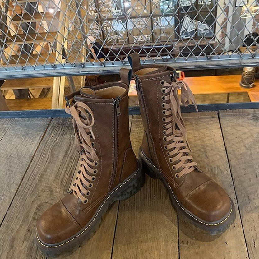 Funki Findz | Boots | Women's Brown Lace Up Calf Combat Boot