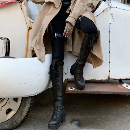 Funki Findz | Boots | Women's Knee High Goth Zip Pouch Boots