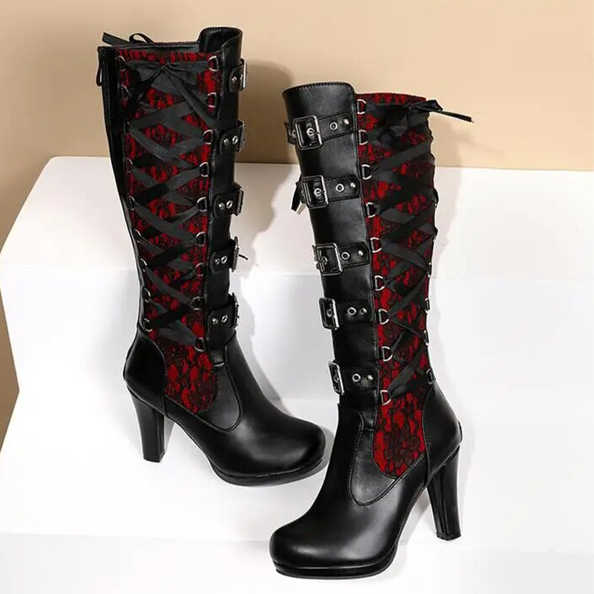 Funki Findz | Boots | Women's Ribbon Lace Up Platform Boots
