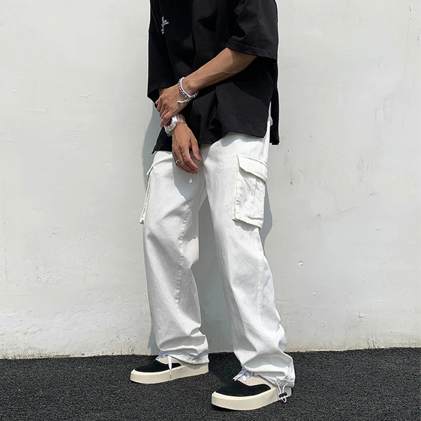 Funki Findz | Pants | Men's Loose Fit Long White Cargo Pants