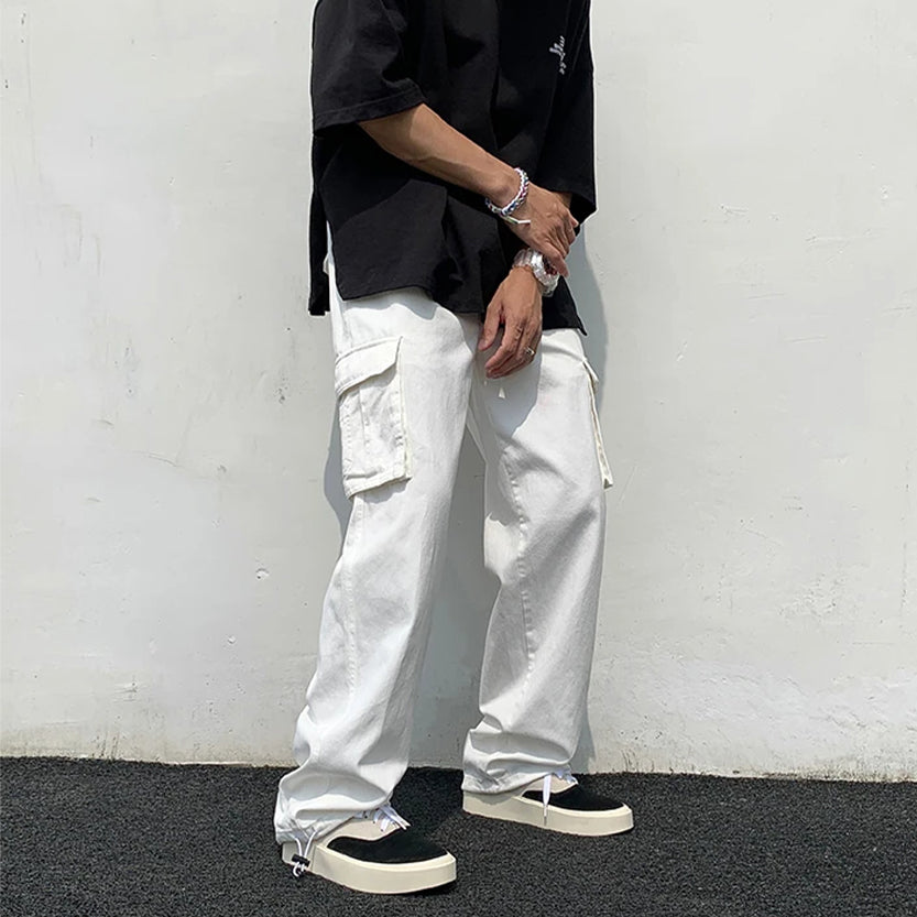 Funki Findz | Pants | Men's Loose Fit Long White Cargo Pants
