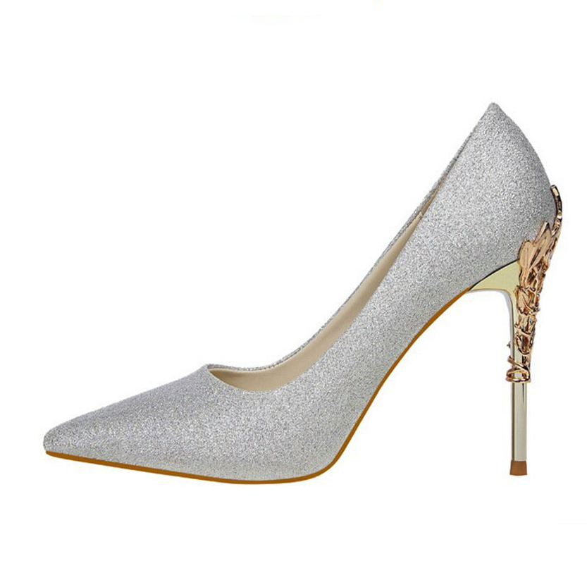 Funki Findz | Shoes | Women's Silk Stilettos | Metal Carved Heels