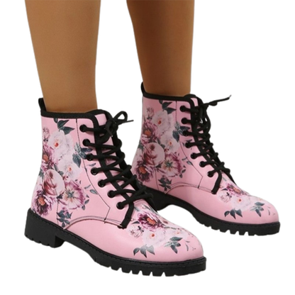 Funki Findz | Boots | Women's Floral Rose Print Flat Ankle Boots