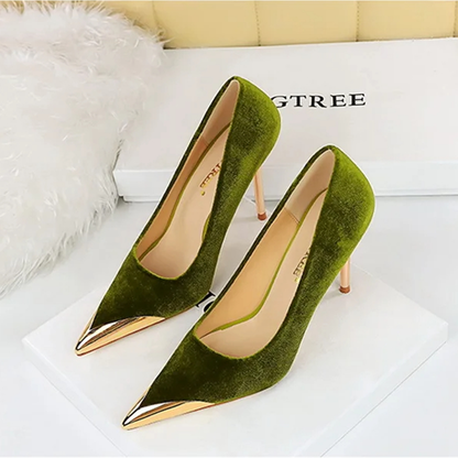 Funki Findz | Shoes | Women's Velvet Stilettos Metal Toe Heel
