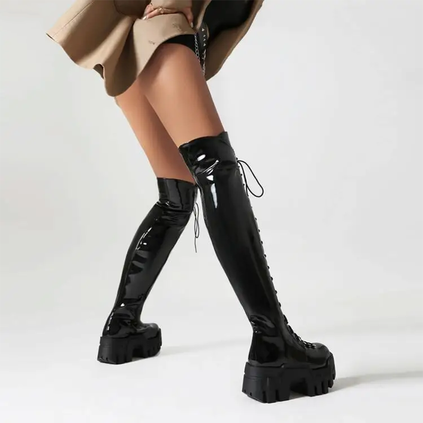 Funki Findz | Boots | Women's Platform Over Knee Lace Up Boot