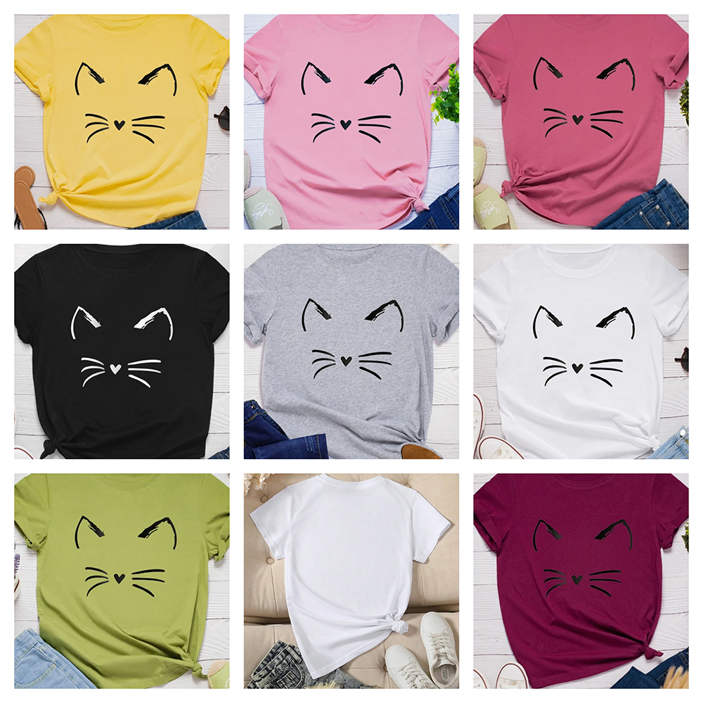 Funki Findz | Shirts | Women's Cute Cat Whiskers Printed T-Shirt