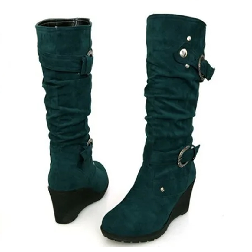 Funki Findz | Boots | Women's Mid-Calf Suede Wedge Stud Boot