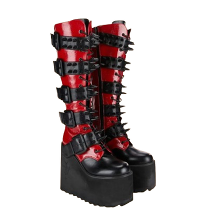 Funki Findz | Boots | Women's Red Buckle Strap Platform Boots