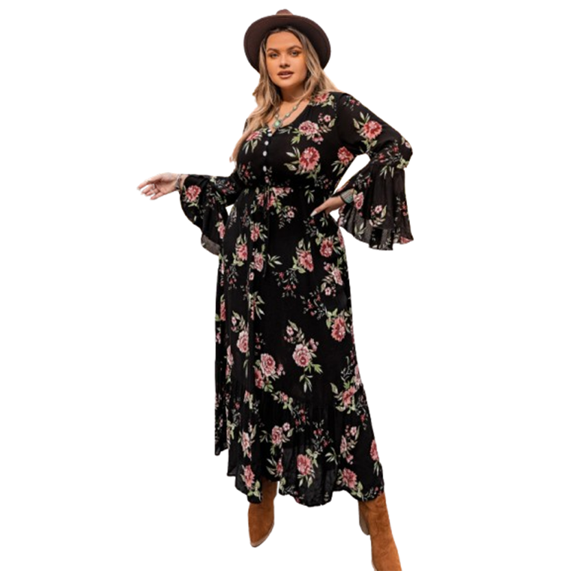 Funki Findz | Dresses | Women's Plus Floral Flare Sleeve Dress