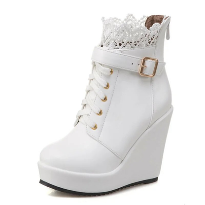 Funki Findz | Boots | Women's High Lace Top Wedge Ankle Boots