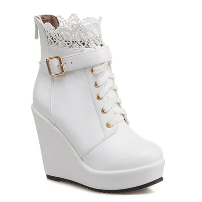 Funki Findz | Boots | Women's High Lace Top Wedge Ankle Boots