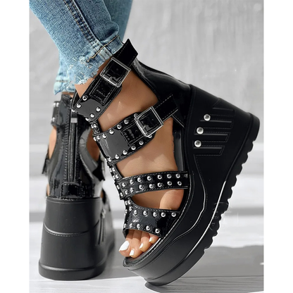 Funki Findz | Shoes | Women's Platform Stud Rivet Wedge Sandals