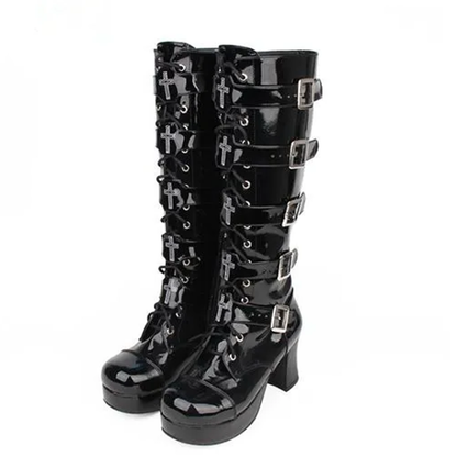 Funki Findz | Boots | Women's Punk Cross and Buckle Strap Boot