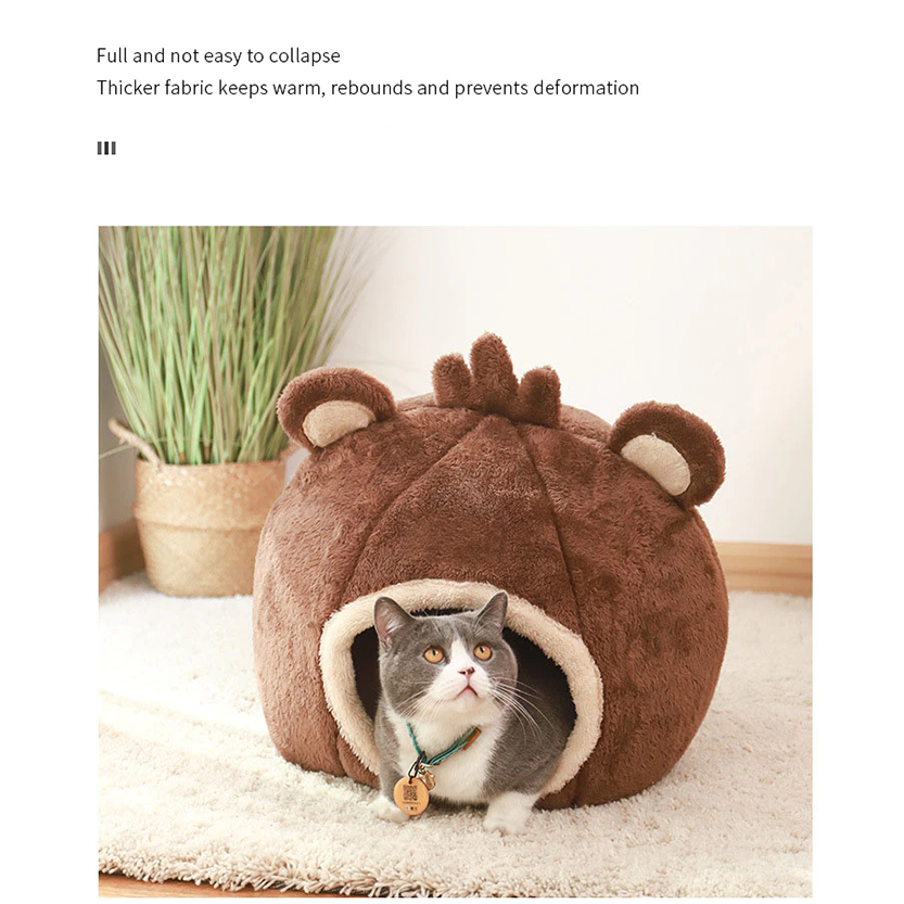 Funki Findz | Pet Beds | Cat Bed | Cute Bear Head Shaped Cat House Nest