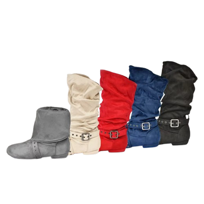 Funki Findz | Boots | Women's Faux Suede Mid-Calf Flat Boots