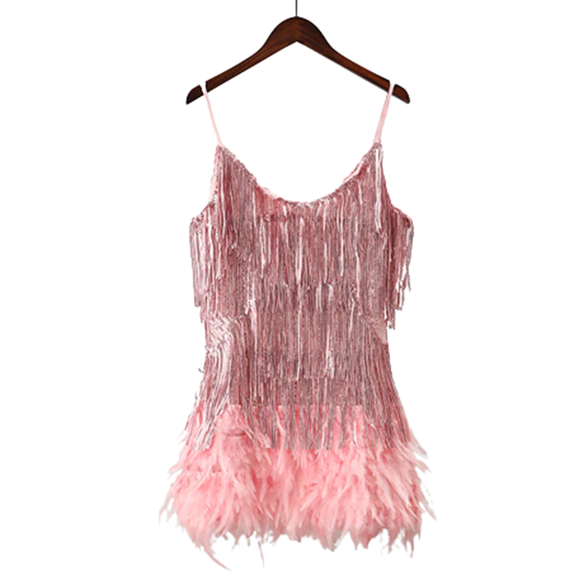 Funki Findz | Dresses | Women's Sequin Feather Fringe Dress