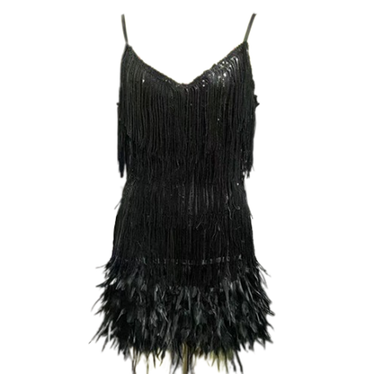 Funki Findz | Dresses | Women's Sequin Feather Fringe Dress