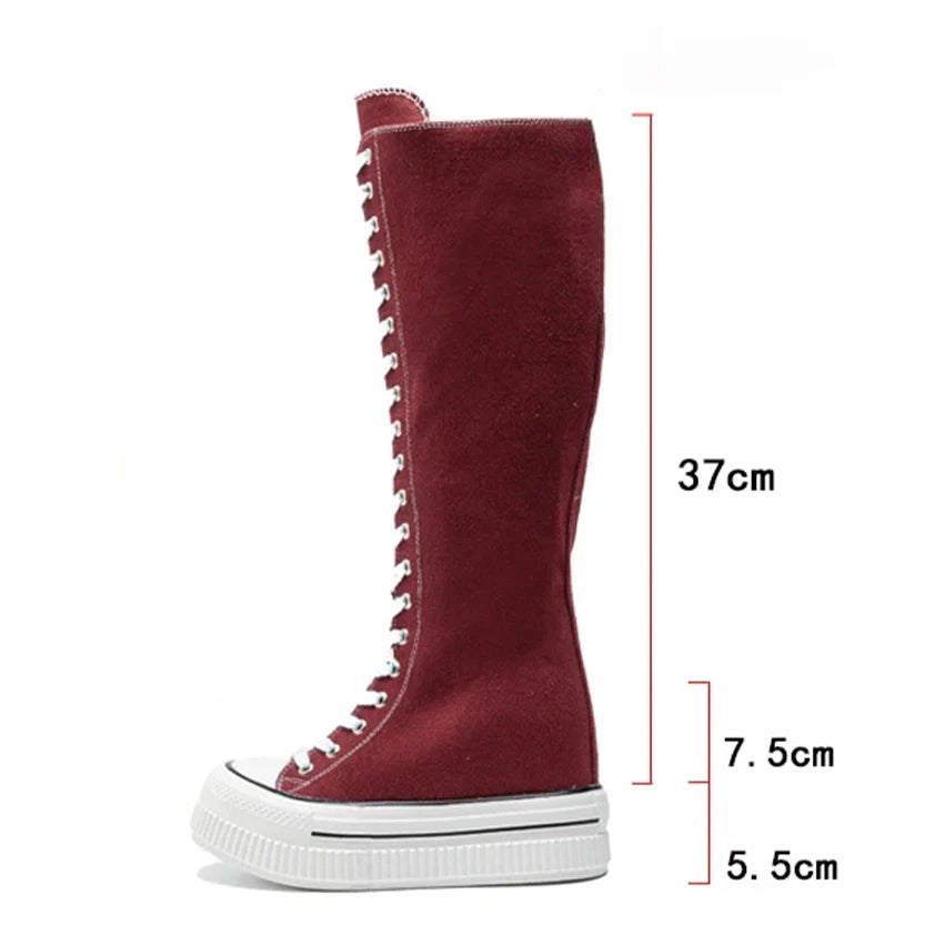 Funki Findz | Boots | Women's Lace Up Knee High Canvas Boots