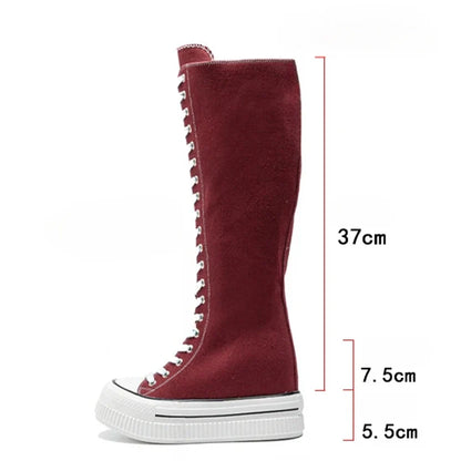 Funki Findz | Boots | Women's Lace Up Knee High Canvas Boots
