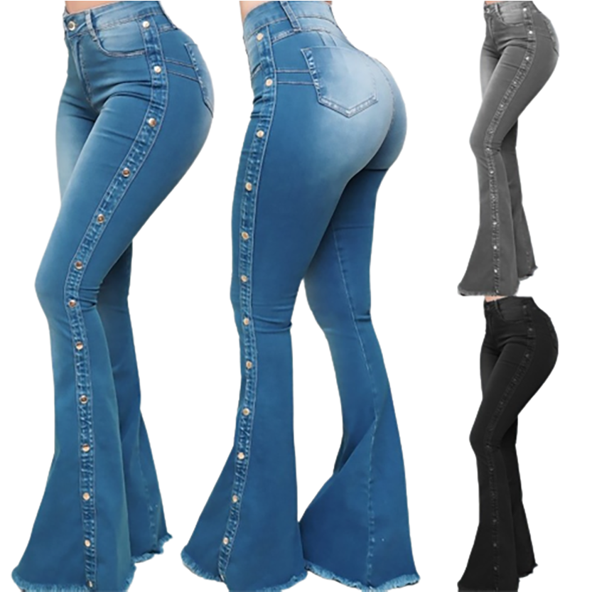 Funki Findz | Pants | Women's Side Button Butt Lift Flared Jeans