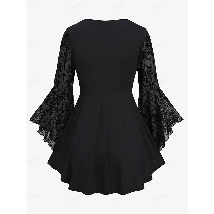 Funki Findz | Shirts | Women's Gothic Punk Floral Lace Up Top