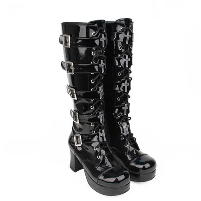 Funki Findz | Boots | Women's Punk Cross and Buckle Strap Boot