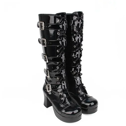 Funki Findz | Boots | Women's Punk Cross and Buckle Strap Boot