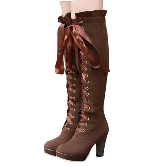 Funki Findz | Boots | Women's Over Knee Ribbon Lace Up Boots