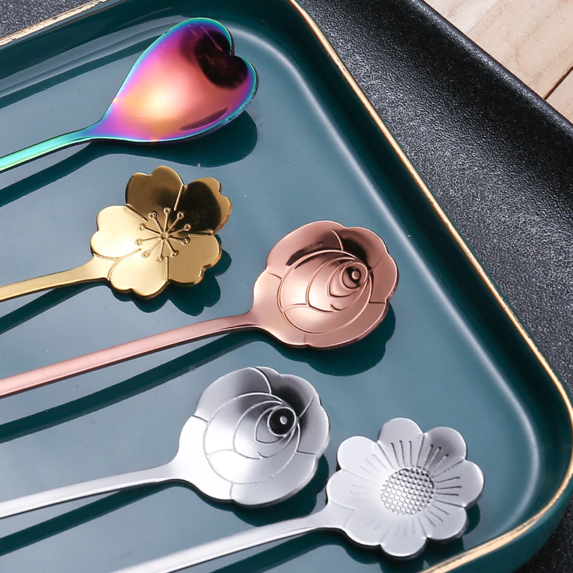 Funki Findz | Spoons |  Flower Spoons | Long Handle Spoons 4Pc