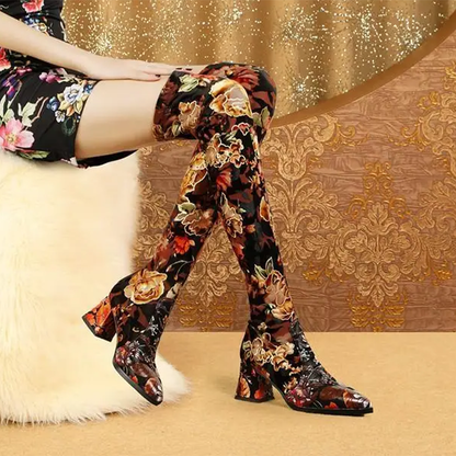Funki Findz | Boots | Women's Over Knee Flower Embroider Boot
