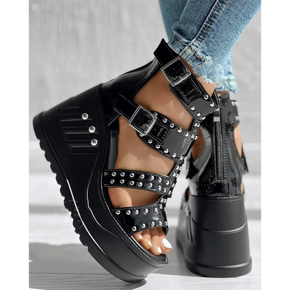 Funki Findz | Shoes | Women's Platform Stud Rivet Wedge Sandals