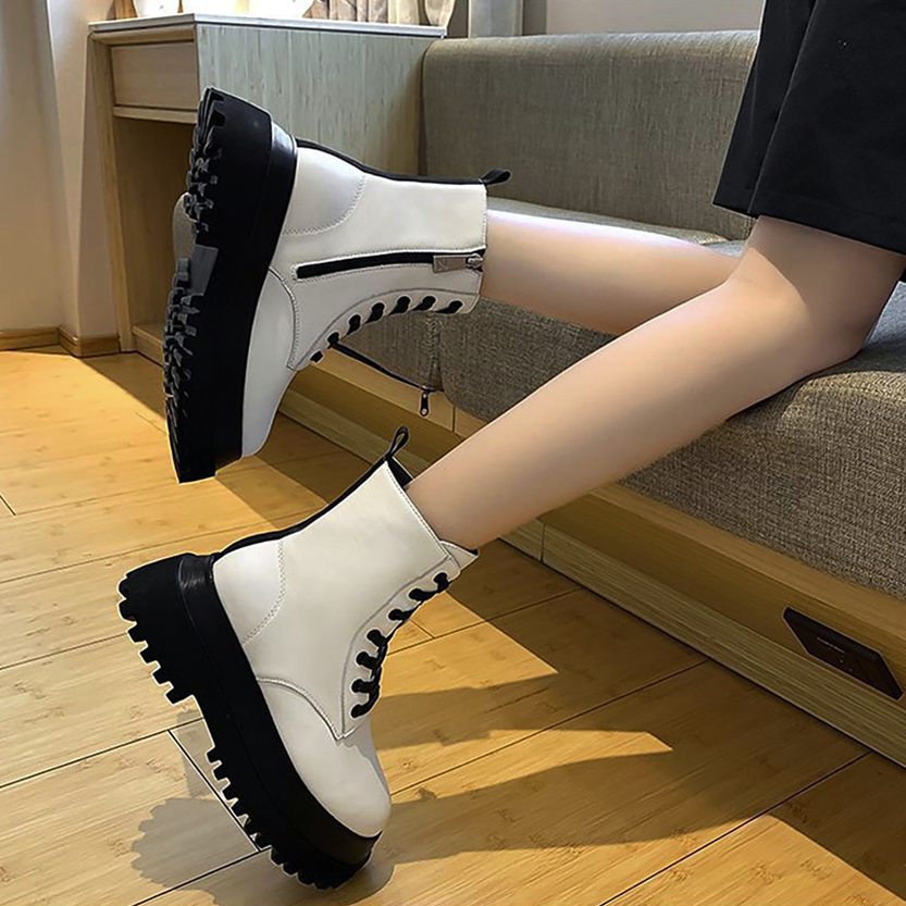 Funki Findz | Boots | Women's White Platform Ankle Boots