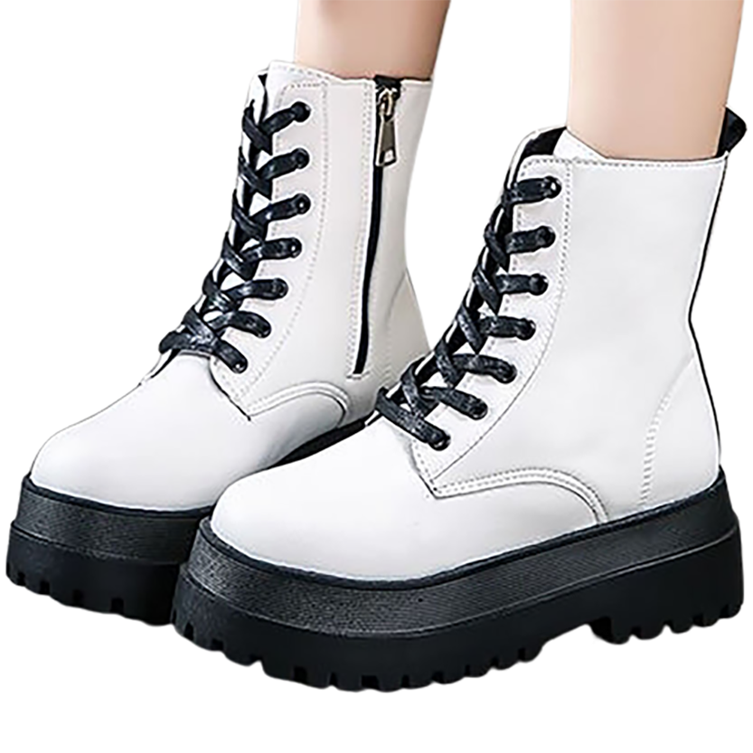 Funki Findz | Boots | Women's White Platform Ankle Boots