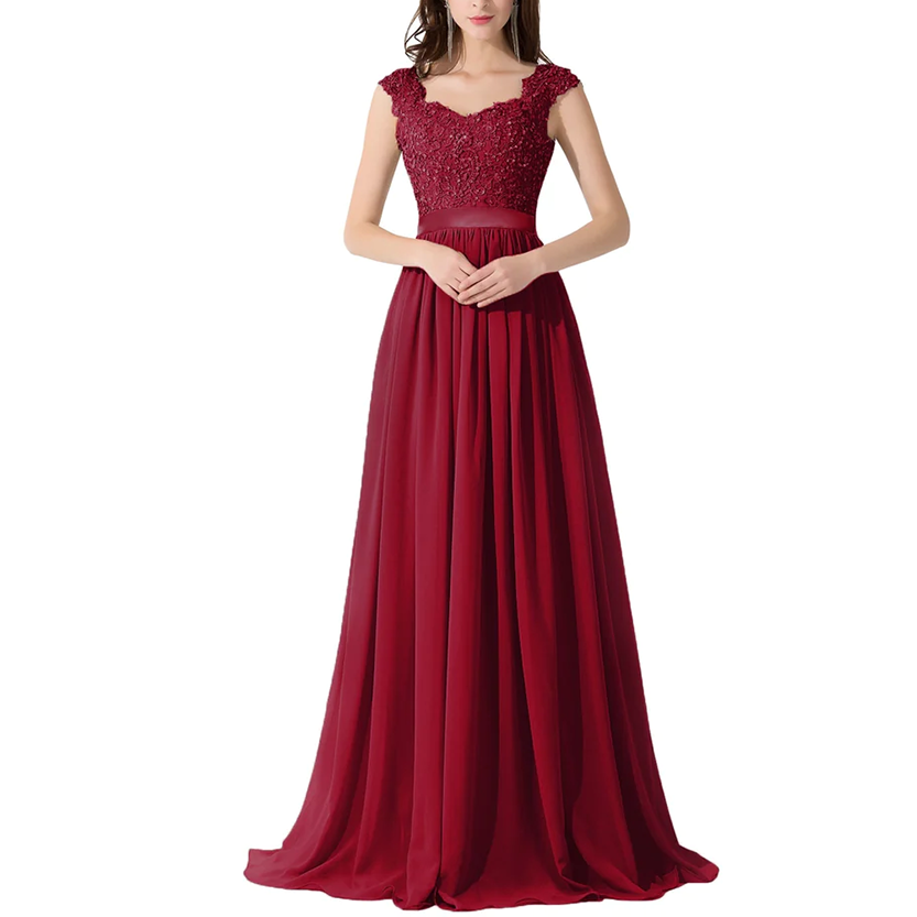 Funki Findz | Dresses | Women's Long Chiffon Satin Lace Dress
