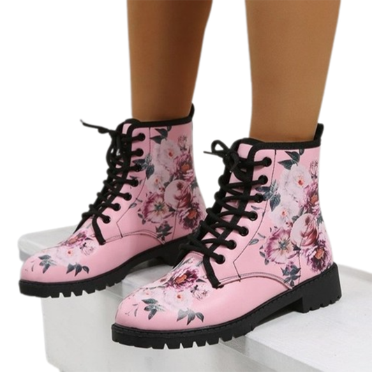 Funki Findz | Boots | Women's Floral Rose Print Flat Ankle Boots