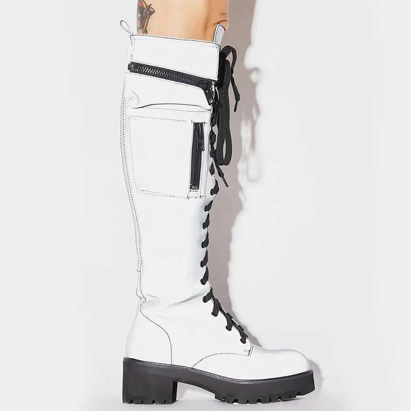 Funki Findz | Boots | Women's Knee High Goth Zip Pouch Boots