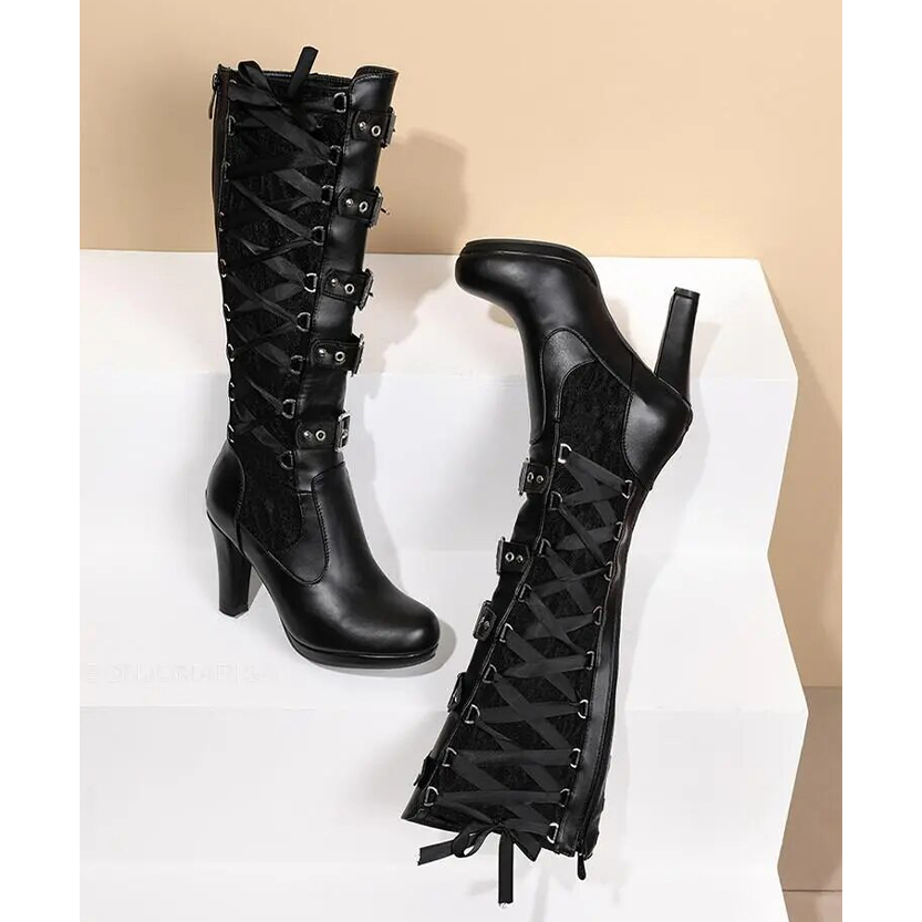 Funki Findz | Boots | Women's Ribbon Lace Up Platform Boots