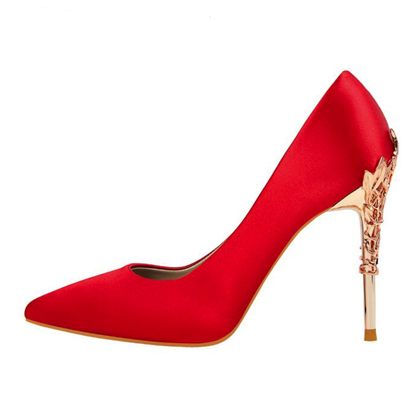 Funki Findz | Shoes | Women's Silk Stilettos | Metal Carved Heels