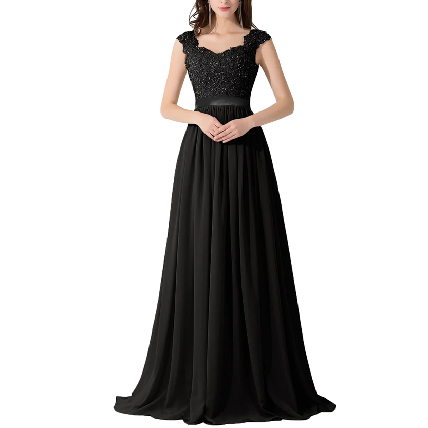 Funki Findz | Dresses | Women's Long Chiffon Satin Lace Dress