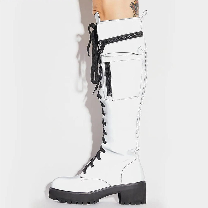 Funki Findz | Boots | Women's Knee High Goth Zip Pouch Boots