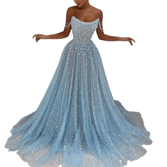 Funki Findz | Dresses | Women's Sequin Tulle Long Prom Dress